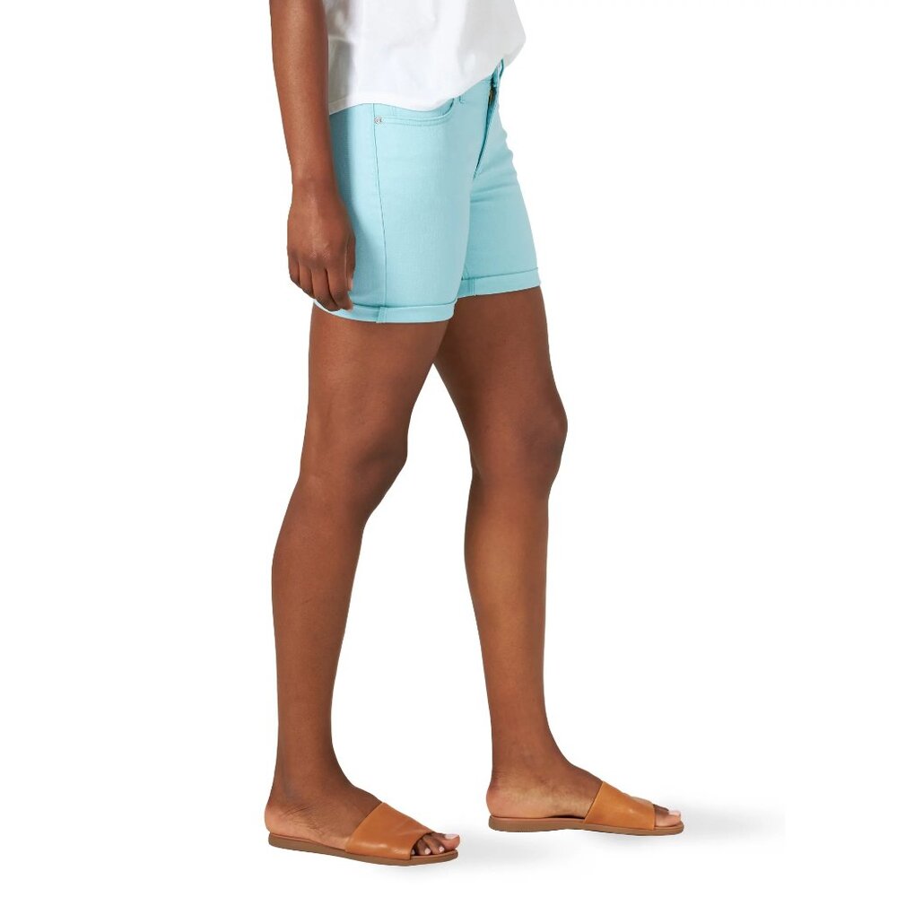 Lee Womens Plus Size 14M Cuffed Shorts Midrise 5" Turquoise Regular Fit Stretch - Picture 3 of 6